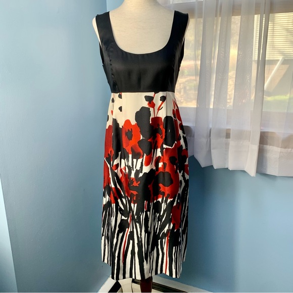 NWT Kensie Pretty Red and Black Floral Print Sleeveless Silk Dress - Picture 1 of 7